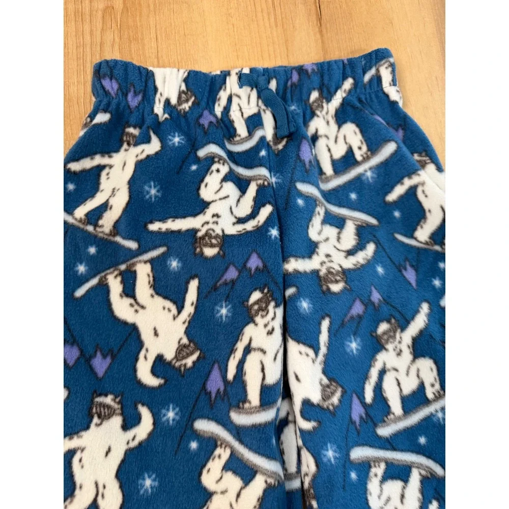 Holiday Time Kids XS 4-5 Blue Snowboarding Yeti Fleece Pajama Pants Sleepwear